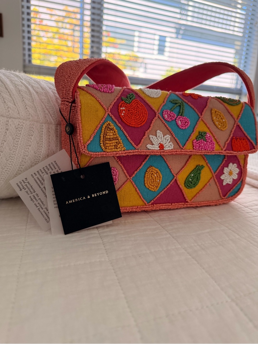 America & Beyond Pink Multicolor Beaded Shoulder Bag